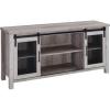 Walker Edison Industrial Farmhouse Sliding Metal Barn Door Wood TV Stand Storage Cabinet for TV’s up to 80″, 70 Inch, Grey(Grey Wash)