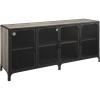 Walker Edison Malcomb Urban Industrial Metal Mesh Double Door Rolling Bar Cabinet, 33 Inch, Rustic Oak(Grey)