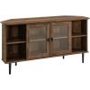Walker Edison Modern Wood Corner Universal TV Stand with Open Shelves Glass Cabinet Doors Storage for TV’s up to 55″ Flat Screen Living Room Storage Entertainment Center, 48 Inch, Rustic Oak(Rustic Oak)