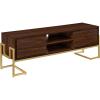 Walker Edison Simone Contemporary Gold-Frame Storage TV Stand for TVs up to 65 Inches 60 Inch Dark Walnut