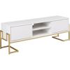 Walker Edison Simone Contemporary Gold-Frame Storage TV Stand for TVs up to 65 Inches 60 Inch Solid White