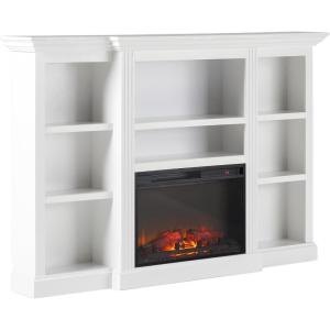 Walker Edison 70” Traditional Mantel Fireplace, Freestanding Electric Fireplace with Shelves to Display Decor or Books, Heats Rooms up to 1,000 Square Feet, 12.5″ D x 45″ H, White