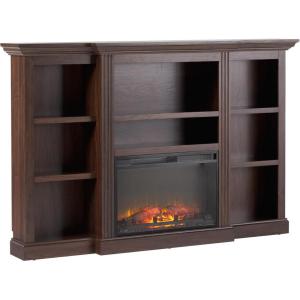 Walker Edison 70” Traditional Mantel Fireplace, Freestanding Electric Fireplace with Shelves to Display Decor or Books, Heats Rooms up to 1,000 Square Feet, 12.5″ D x 45″ H, Brown