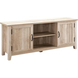 Walker Edison Buren Classic Grooved Door TV Stand for TVs up to 65 Inches, 58 x 16 x 24 inches, Rustic Oak(White Oak)