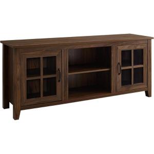 Walker Edison Dakota Modern Farmhouse 2 Glass Door TV Stand for TVs up to 65 Inches 58 Inch Dark Walnut