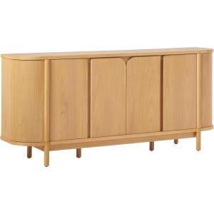 Walker Edison Ezra 70″ Curved Sideboard Cabinet, MDF and Veneer Dining Room Buffet Cabinet with Storage, Credenza with Sleek Curved Doors and Sides, Black(Natural)