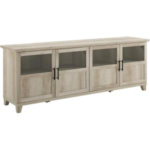Walker Edison Farmhouse Glass and Wood TV Stand for TV’s up to 80″ Universal TV Stand for Flat Screen Living Room Storage Cabinets and Shelves Entertainment Center, 70 Inch, Rustic Oak(White Oak)