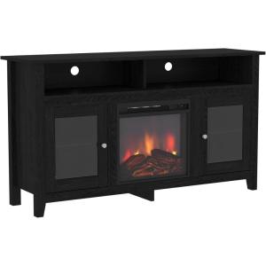 Walker Edison Glenwood Rustic Farmhouse Glass Door Highboy Fireplace TV Stand for TVs up to 65 Inches, 58 Inch, Grey Wash(Black)