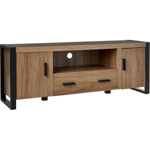 Walker Edison Industrial Modern Wood Universal TV Stand with Cabinet Doors and Open Shelves for TV’s up to 64″ Flat Screen Living Room Storage Entertainment Center, 60 Inch, Driftwood(Driftwood)
