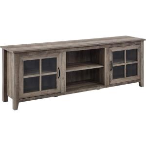 Walker Edison Portsmouth Classic 2 Glass Door TV Stand for TVs up to 80 Inches, 70 Inch, Birch(Grey Wash)