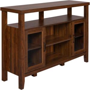 Walker Edison Tall Wood Universal TV Stand with Open Storage for TV’s up to 58″ Flat Screen Living Room Storage Entertainment Center, 52 Inch, Walnut Brown