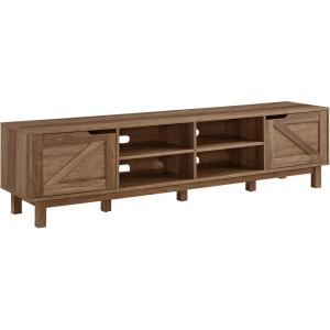 Walker Edison Tinsley Rustic Barn-Door Low TV Stand for TVs up to 80 Inches, 70 Inch, Grey Wash(Rustic Oak)
