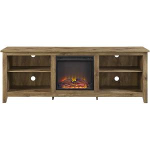 Walker Edison Wren Classic 4 Cubby Fireplace TV Stand for TVs up to 80 Inches, 70 Inch, Espresso(Barnwood)
