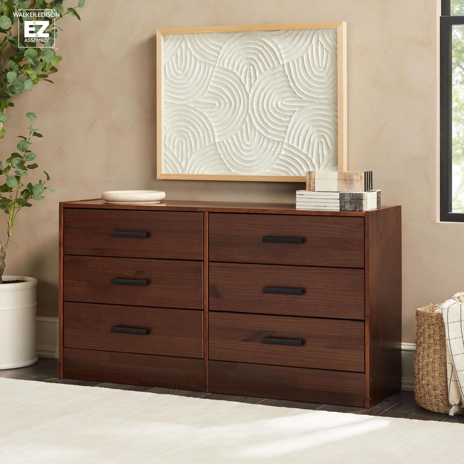 imageWalker Edison Easy Assembly Solid Wood 6Drawer Dresser with Handles Walnut