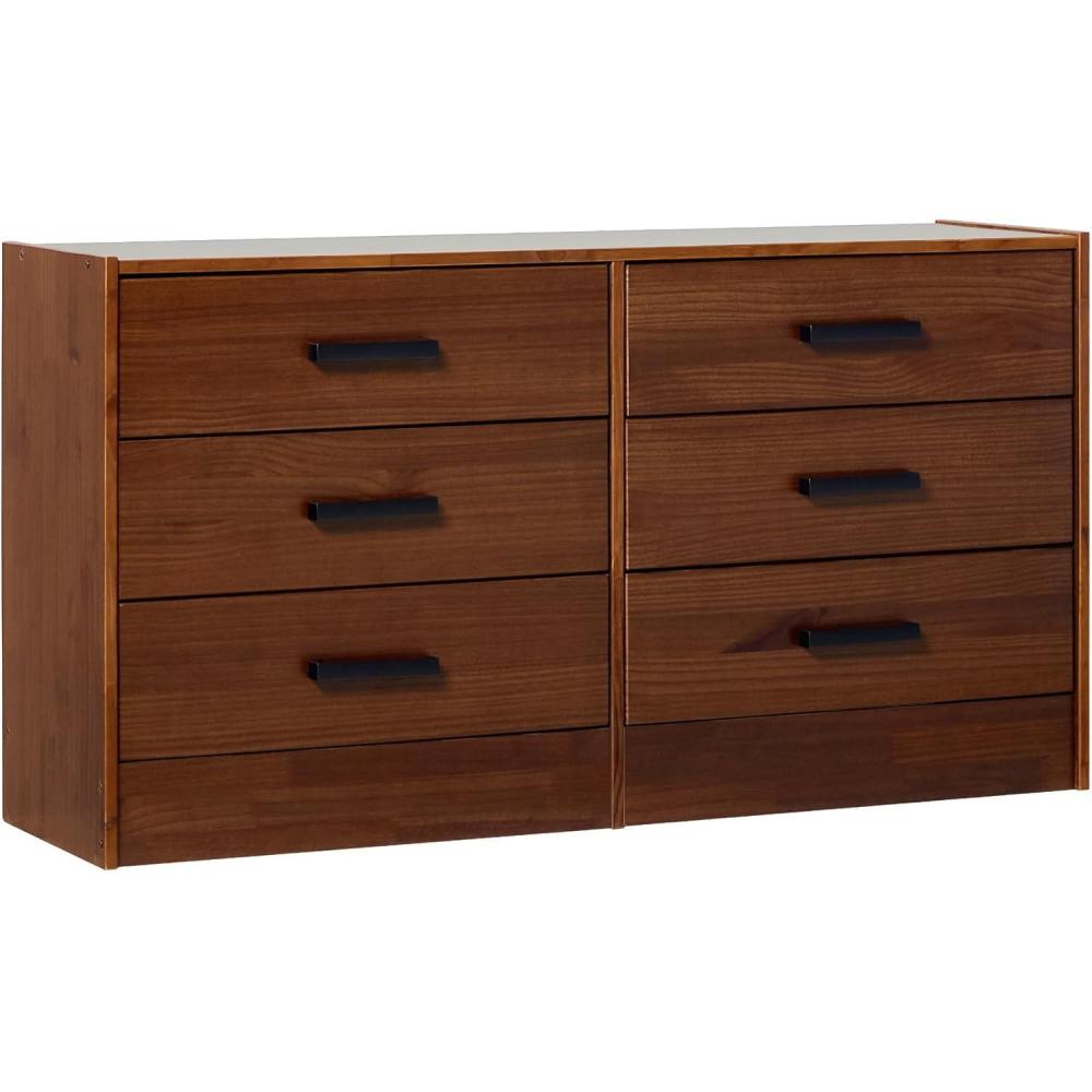 imageWalker Edison Easy Assembly Solid Wood 6Drawer Dresser with Handles Walnut