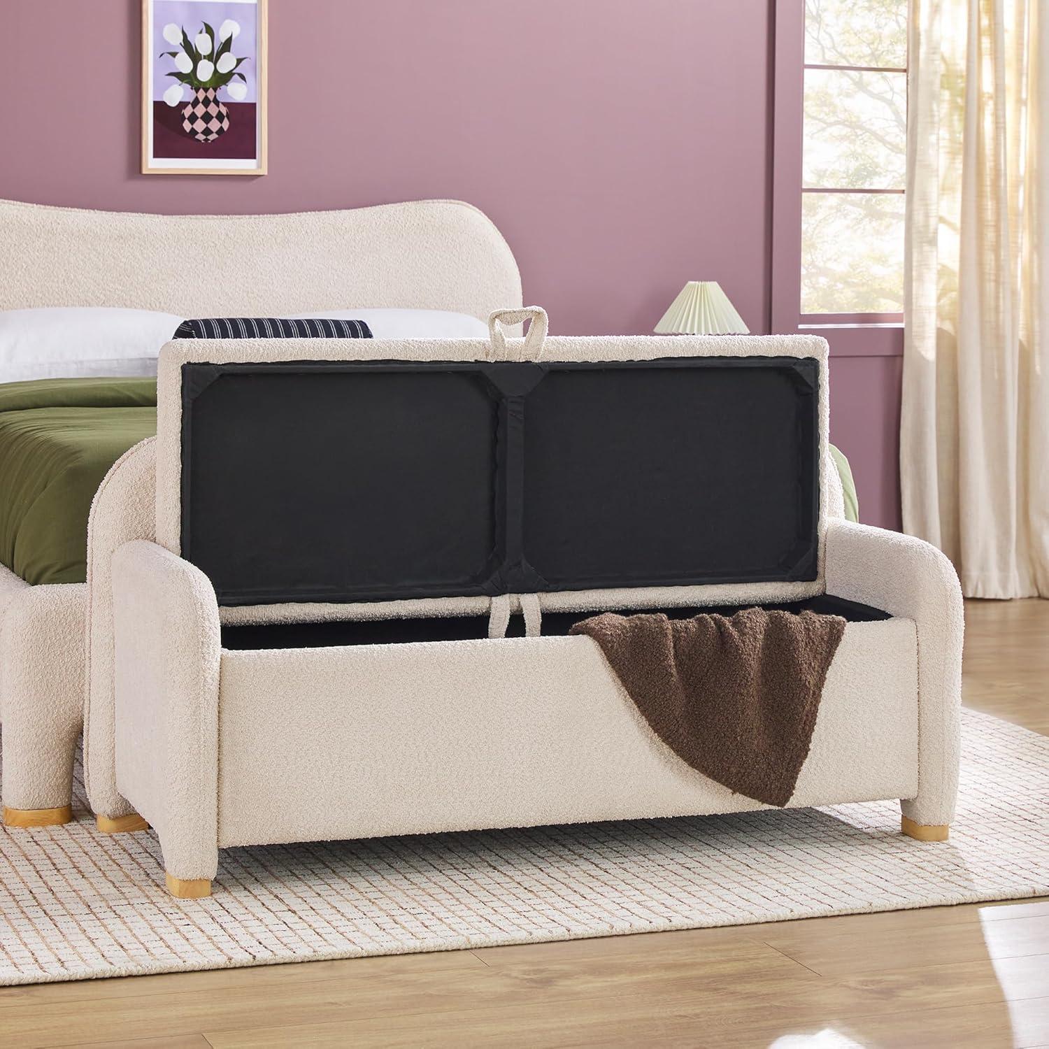 imageWalker Edison Chantelle Modern Contemporary Curved Upholstered Bench with Storage 56 Inch Ivory BouclIvory