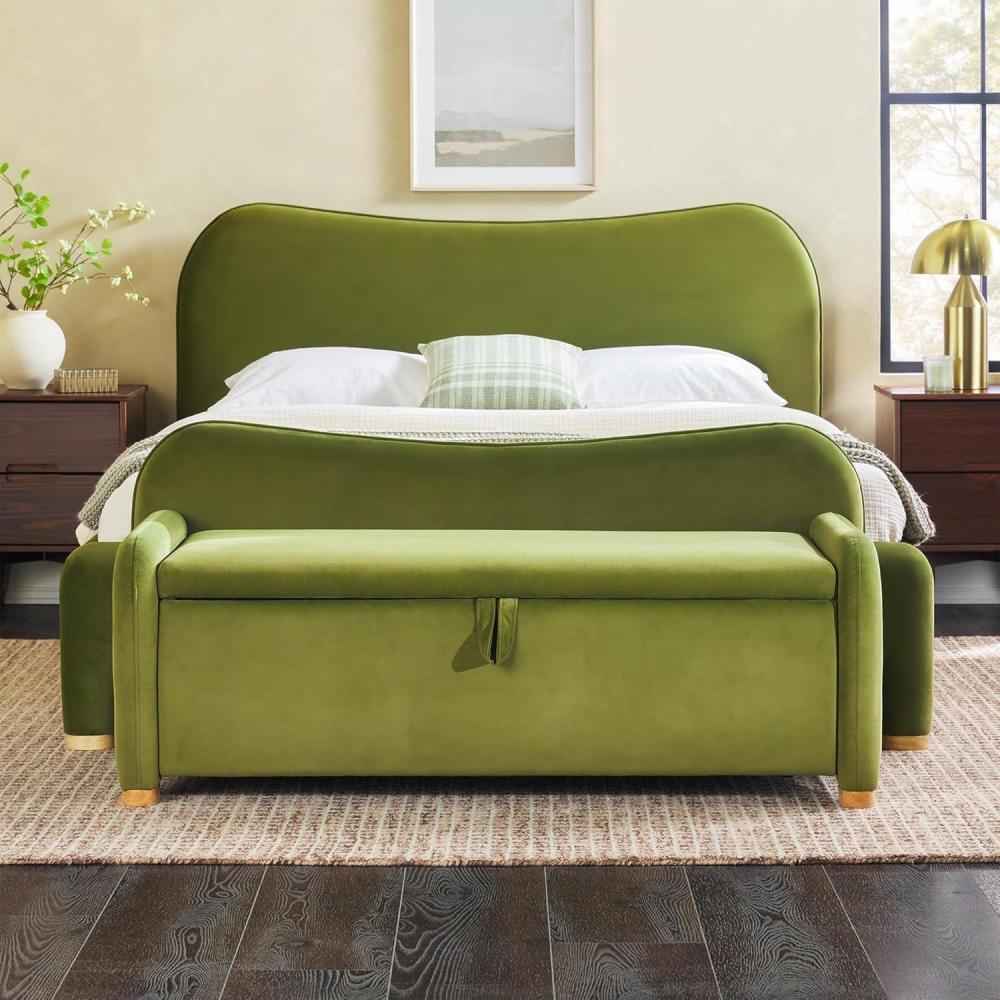 imageWalker Edison Chantelle Modern Contemporary Curved Upholstered Bench with Storage 56 Inch Ivory BouclGreen