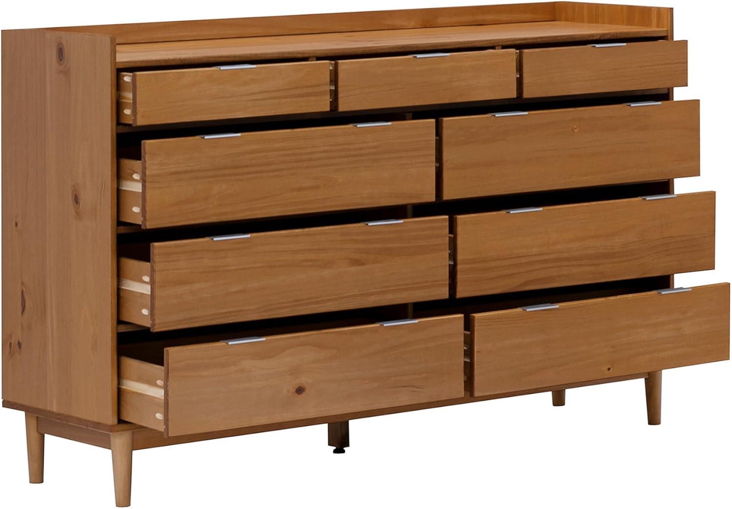 imageWalker Edison Blythe MidCentury Modern TrayTop Solid Wood 9Drawer Dresser 60 Inch WhiteCaramel
