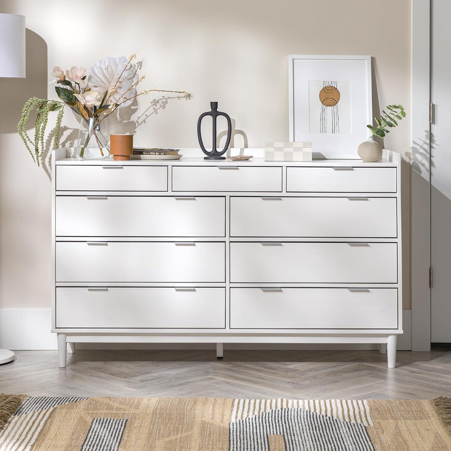 imageWalker Edison Blythe MidCentury Modern TrayTop Solid Wood 9Drawer Dresser 60 Inch WhiteWhite
