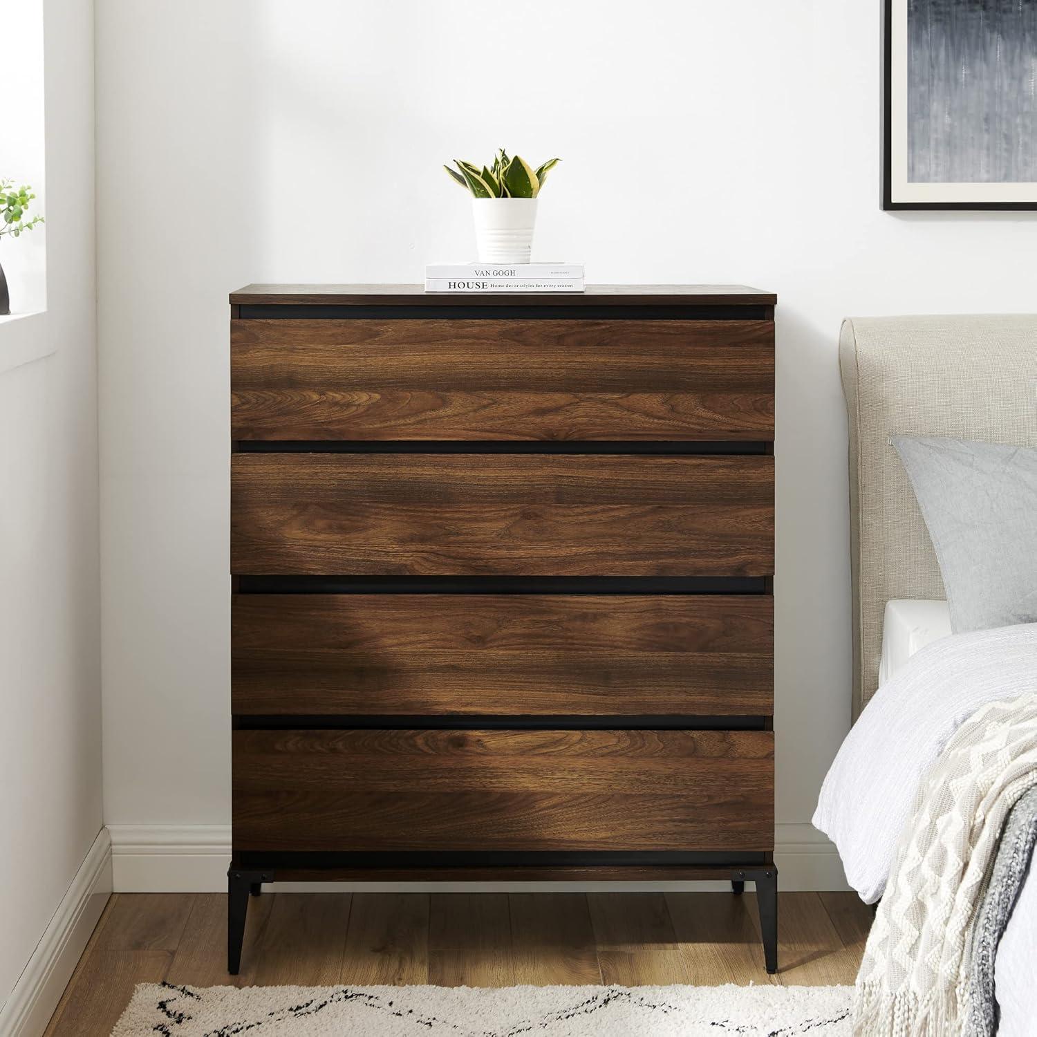 imageWalker Edison Darby Urban Industrial 4 Drawer Chest Bedroom Storage 44 Inch Dark WalnutDark Walnut