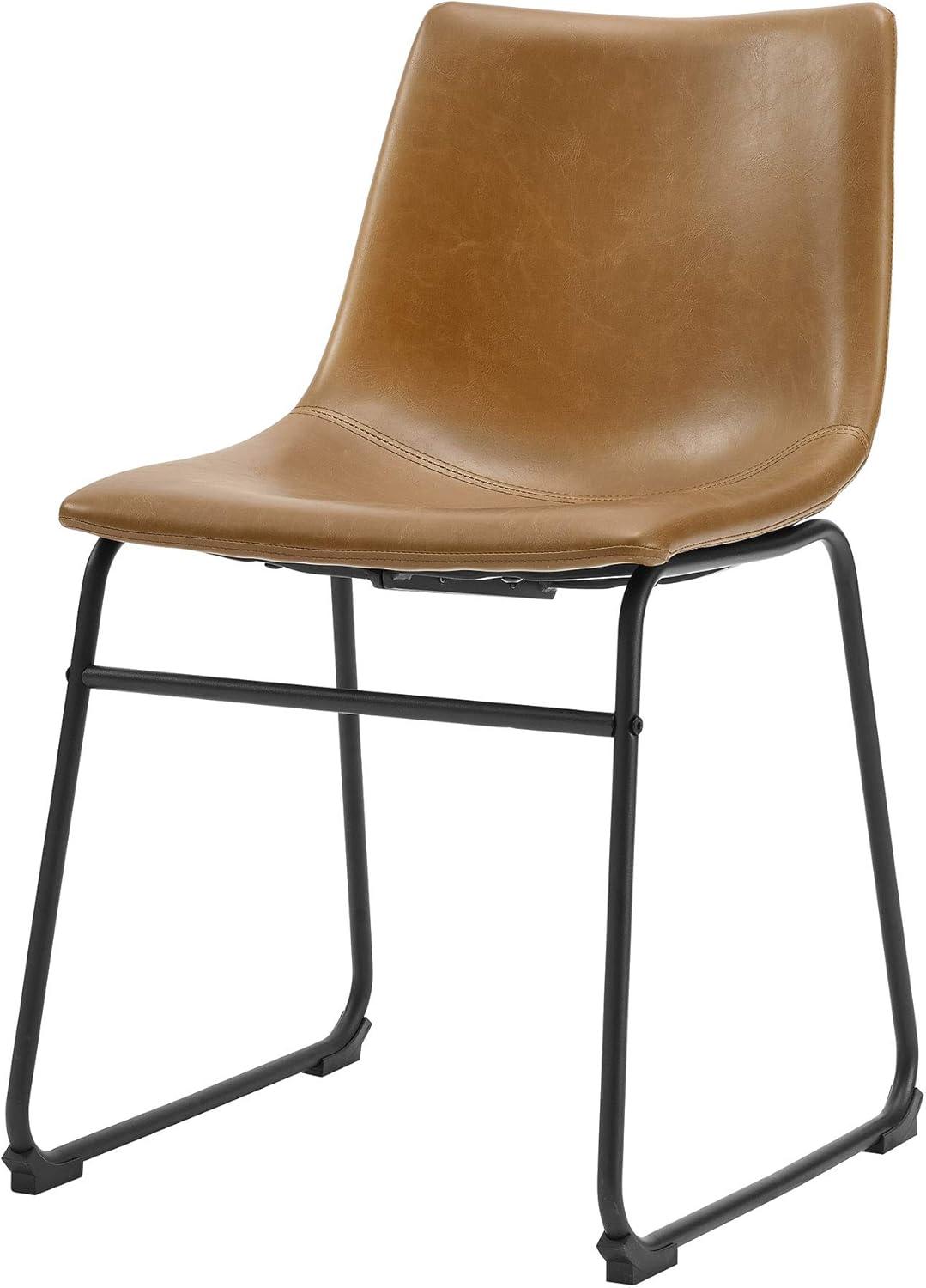 imageWalker Edison Douglas Urban Industrial Faux Leather Armless Dining Chairs Set of 2 Whiskey BrownWhiskey Brown
