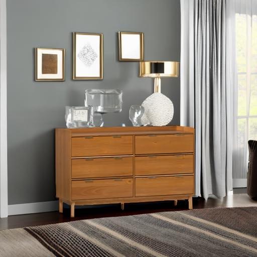 imageWalker Edison Polay Modern Solid Wood 6Drawer Dresser with GalleryTop 55 Inch BlackCaramel