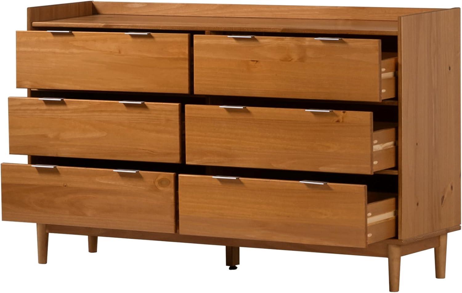 imageWalker Edison Polay Modern Solid Wood 6Drawer Dresser with GalleryTop 55 Inch BlackCaramel