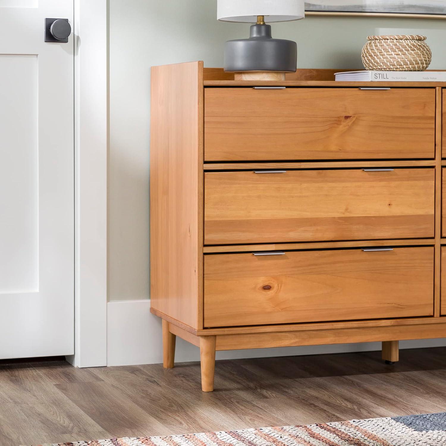 imageWalker Edison Polay Modern Solid Wood 6Drawer Dresser with GalleryTop 55 Inch BlackCaramel
