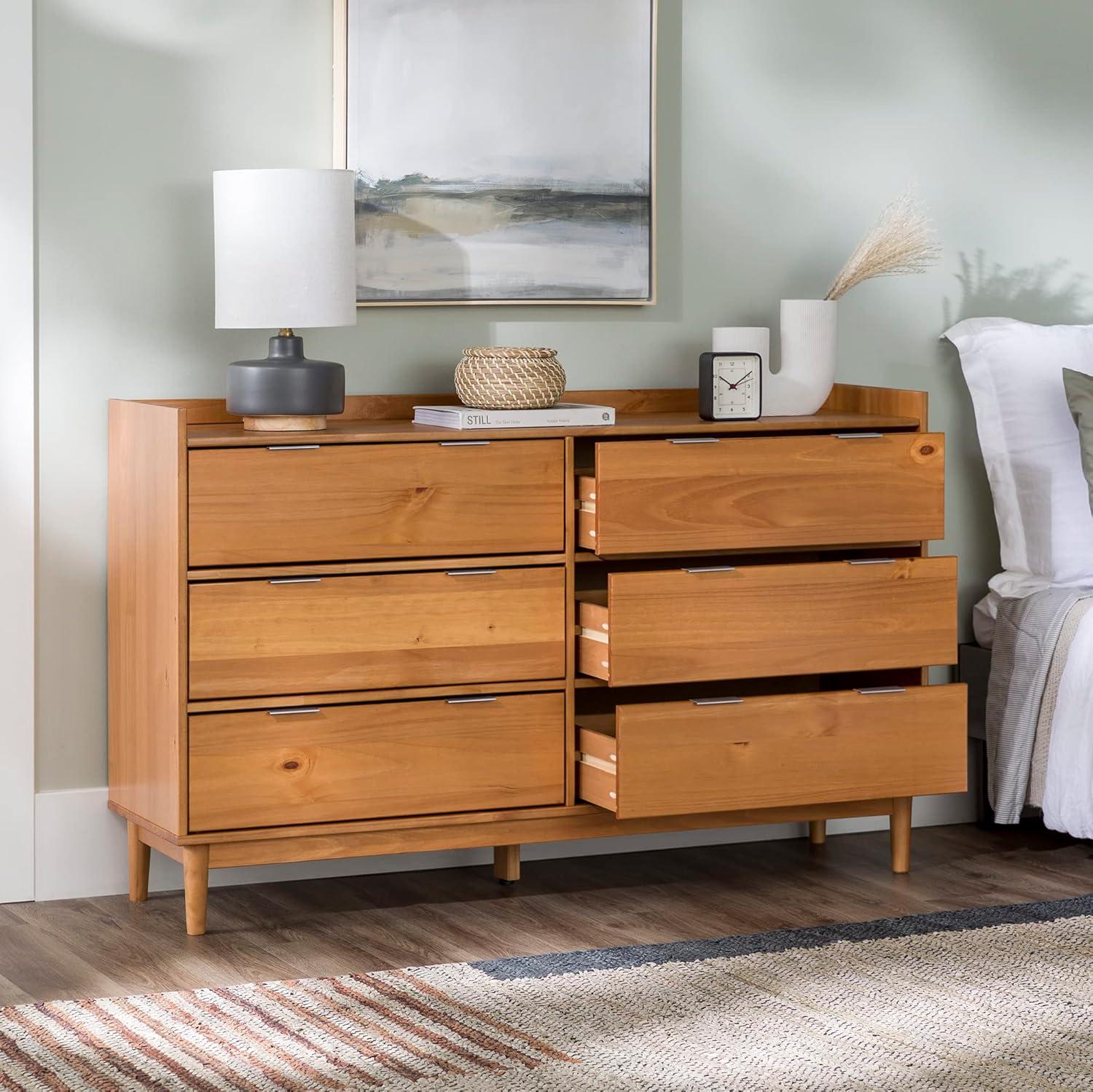 imageWalker Edison Polay Modern Solid Wood 6Drawer Dresser with GalleryTop 55 Inch BlackCaramel
