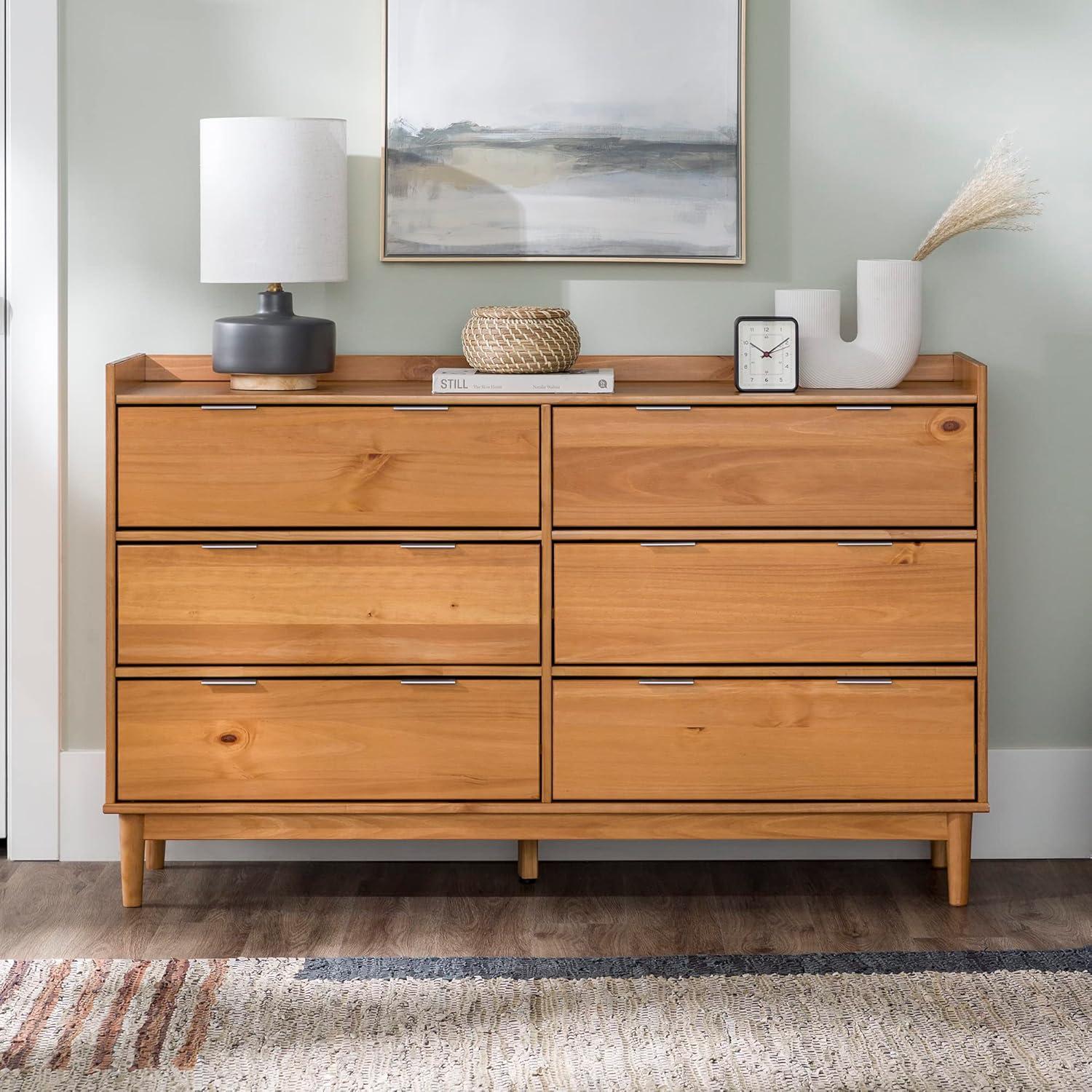 imageWalker Edison Polay Modern Solid Wood 6Drawer Dresser with GalleryTop 55 Inch BlackCaramel
