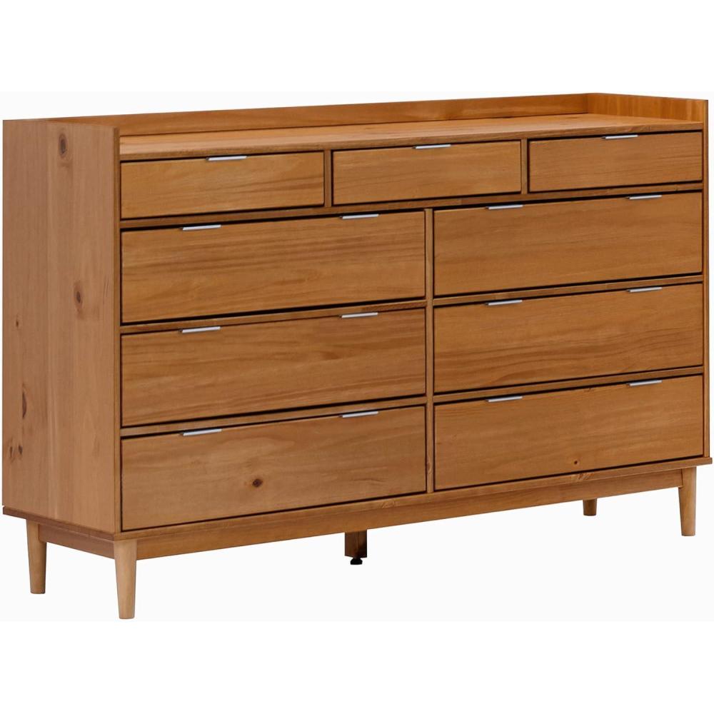 imageWalker Edison Blythe MidCentury Modern TrayTop Solid Wood 9Drawer Dresser 60 Inch WhiteCaramel