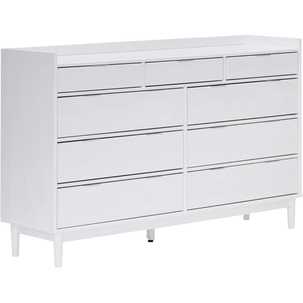 imageWalker Edison Blythe MidCentury Modern TrayTop Solid Wood 9Drawer Dresser 60 Inch WhiteWhite