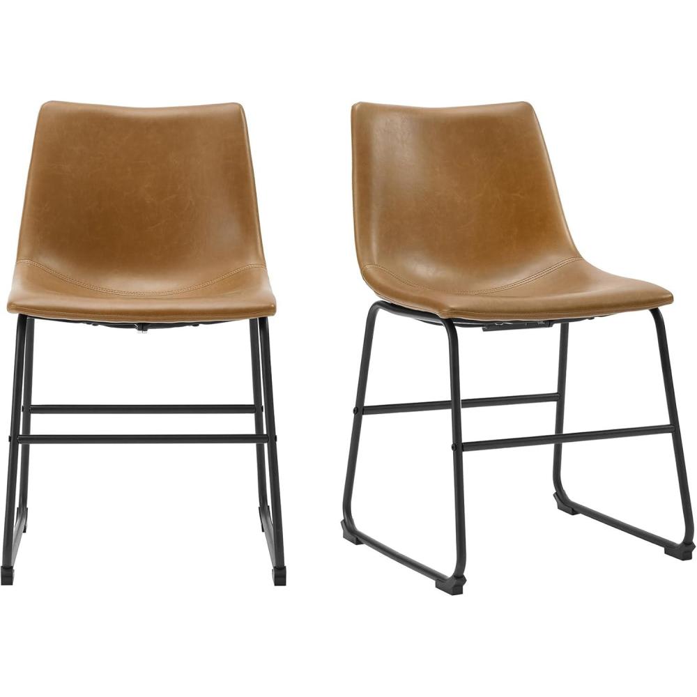 imageWalker Edison Douglas Urban Industrial Faux Leather Armless Dining Chairs Set of 2 Whiskey BrownWhiskey Brown