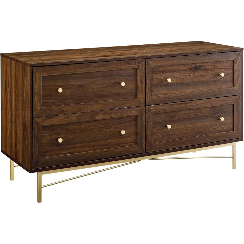 imageWalker Edison Morgan Contemporary Wood and Metal 4 Drawer Chest with Gold Accents 56 Inch Dark WalnutDark Walnut