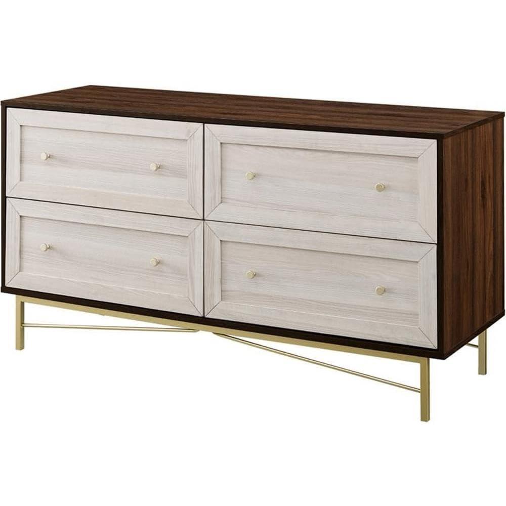 imageWalker Edison Morgan Contemporary Wood and Metal 4 Drawer Chest with Gold Accents 56 Inch Dark WalnutDark Walnut and White Poplar