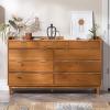 Walker Edison Blythe Mid-Century Modern Tray-Top Solid Wood 9-Drawer Dresser 60 Inch White(Caramel)