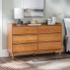 Walker Edison Polay Modern Solid Wood 6-Drawer Dresser with Gallery-Top 55 Inch Black(Caramel)