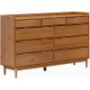 Walker Edison Blythe Mid-Century Modern Tray-Top Solid Wood 9-Drawer Dresser 60 Inch White(Caramel)