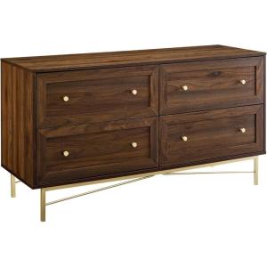 Walker Edison Morgan Contemporary Wood and Metal 4 Drawer Chest with Gold Accents 56 Inch Dark Walnut(Dark Walnut)