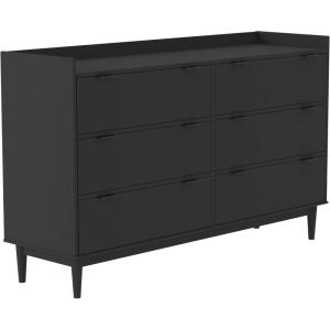 Walker Edison Polay Modern Solid Wood 6-Drawer Dresser with Gallery-Top 55 Inch Black(Black)