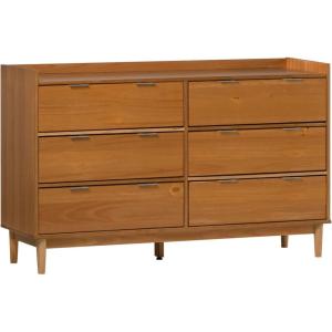 Walker Edison Polay Modern Solid Wood 6-Drawer Dresser with Gallery-Top 55 Inch Black(Caramel)
