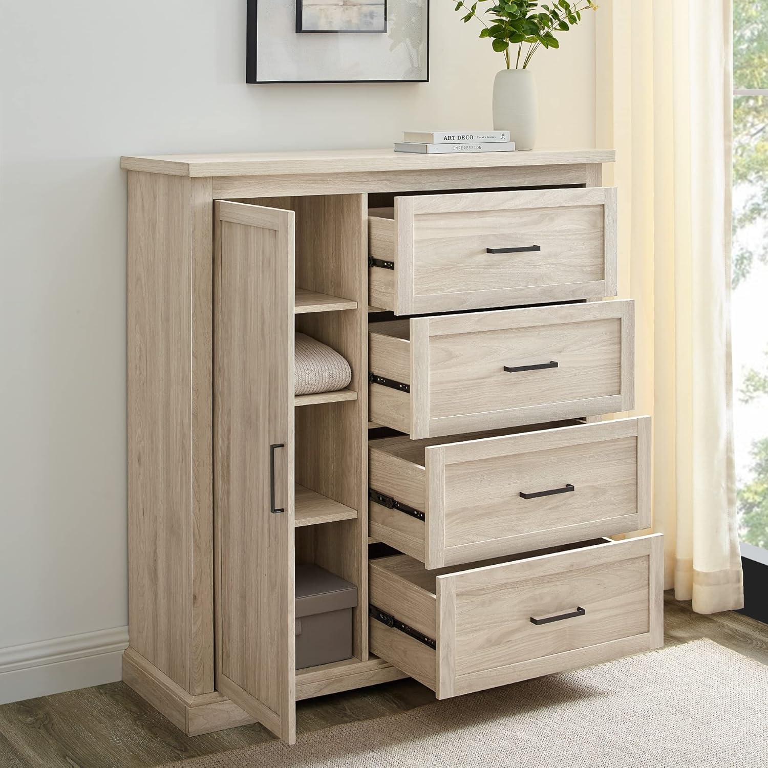 imageWalker Edison Coronado Coastal Style 4 Drawer Grooved Door Storage Chest 45 Inch Dark WalnutBirch