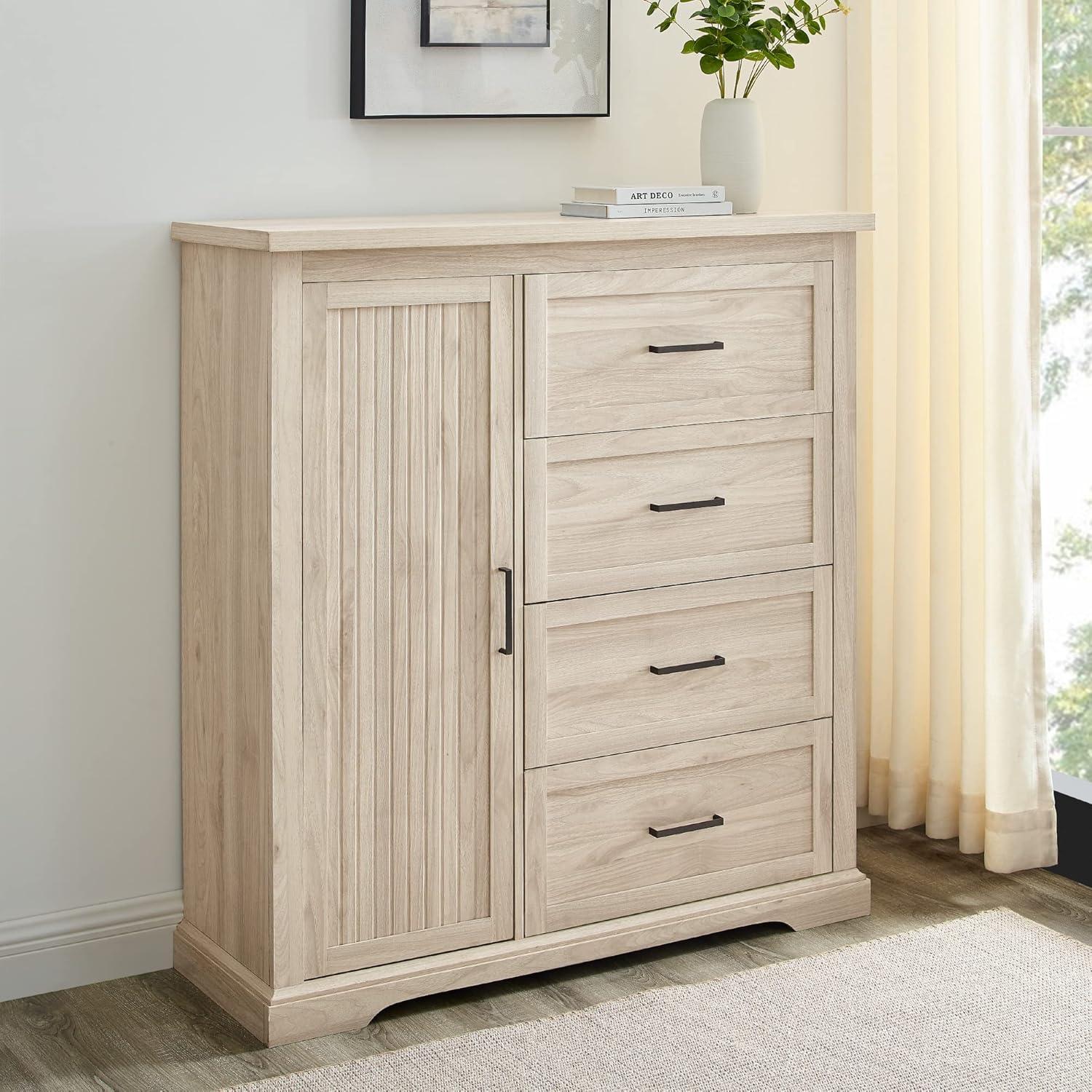 imageWalker Edison Coronado Coastal Style 4 Drawer Grooved Door Storage Chest 45 Inch Dark WalnutBirch