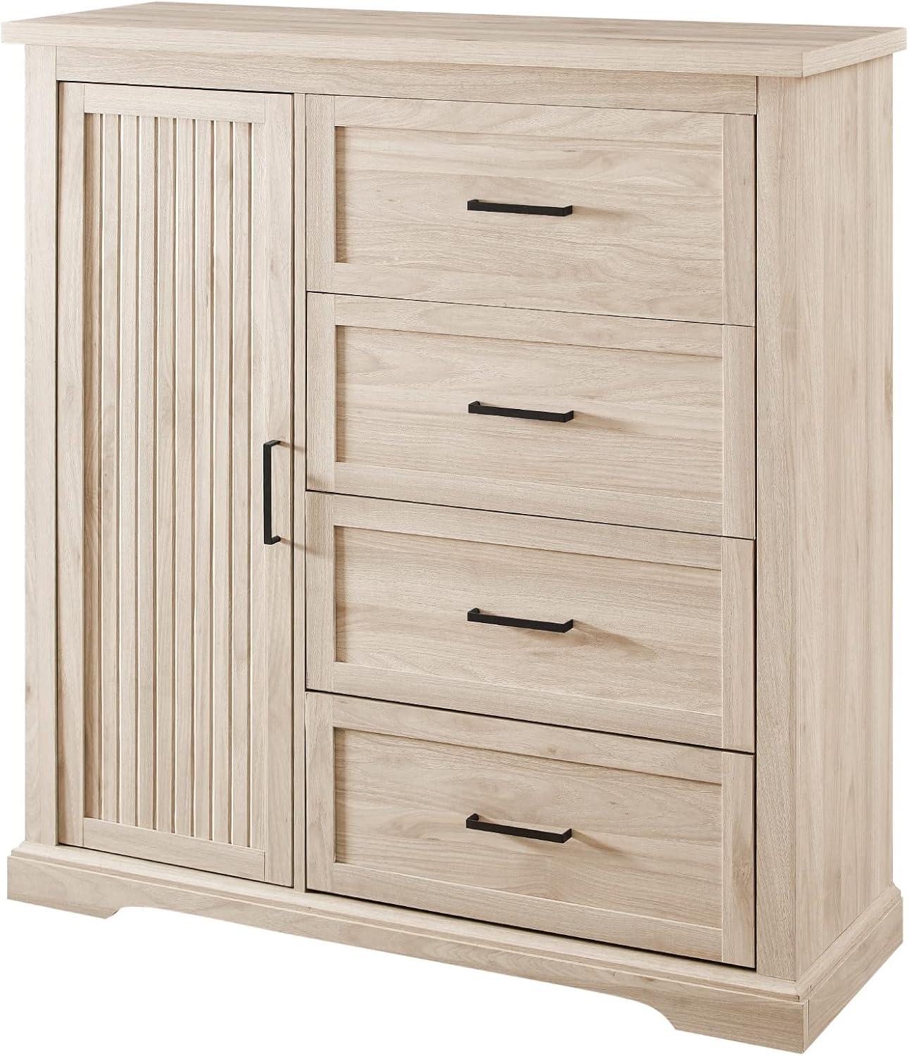 imageWalker Edison Coronado Coastal Style 4 Drawer Grooved Door Storage Chest 45 Inch Dark WalnutBirch