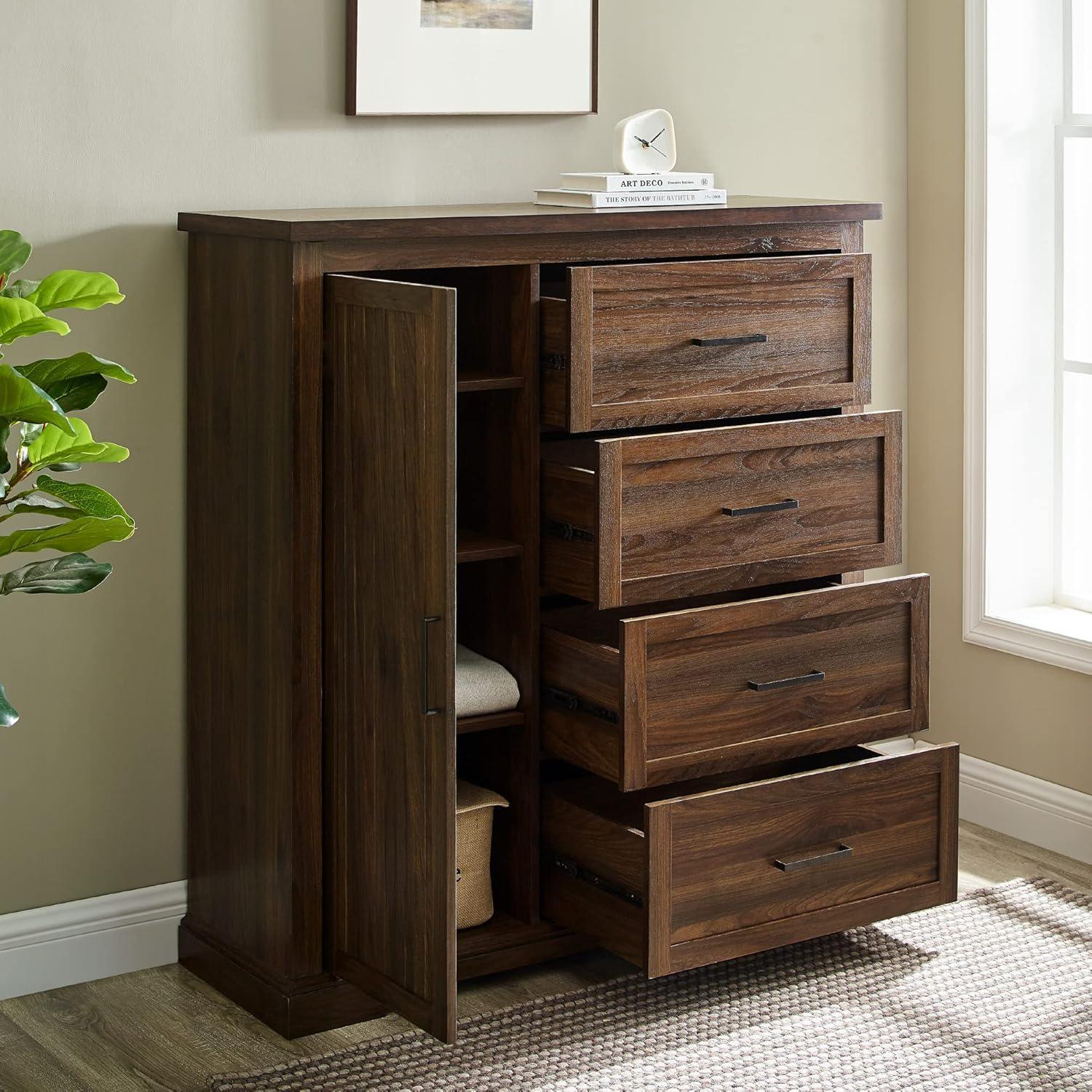imageWalker Edison Coronado Coastal Style 4 Drawer Grooved Door Storage Chest 45 Inch Dark WalnutDark Walnut