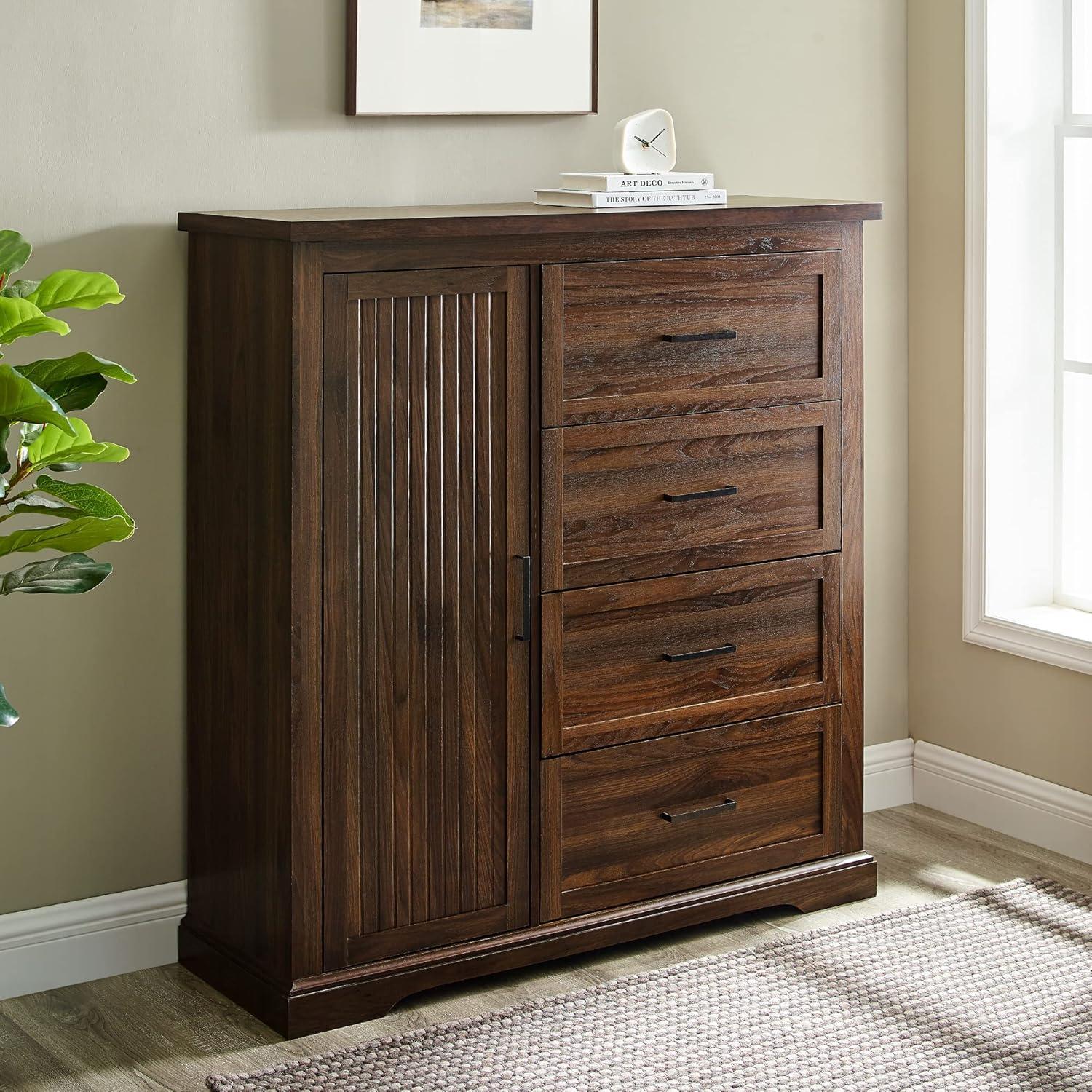 imageWalker Edison Coronado Coastal Style 4 Drawer Grooved Door Storage Chest 45 Inch Dark WalnutDark Walnut