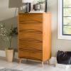 Walker Edison Lowry Mid-Century Modern Detailed-Drawer Solid Wood Dresser, 30 Inch, Walnut(Caramel)