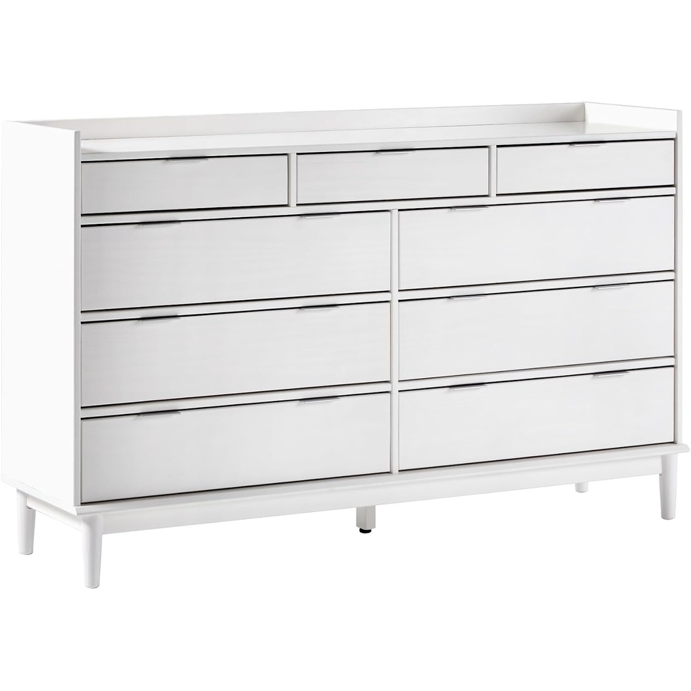 image:imageWalker Edison Blythe MidCentury Modern TrayTop Solid Wood 9Drawer Dresser 60 Inch WhiteWhitet