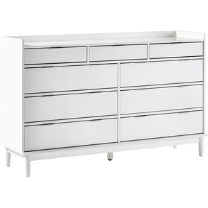 Walker Edison Blythe Mid-Century Modern Tray-Top Solid Wood 9-Drawer Dresser, 60 Inch, White(White-t)