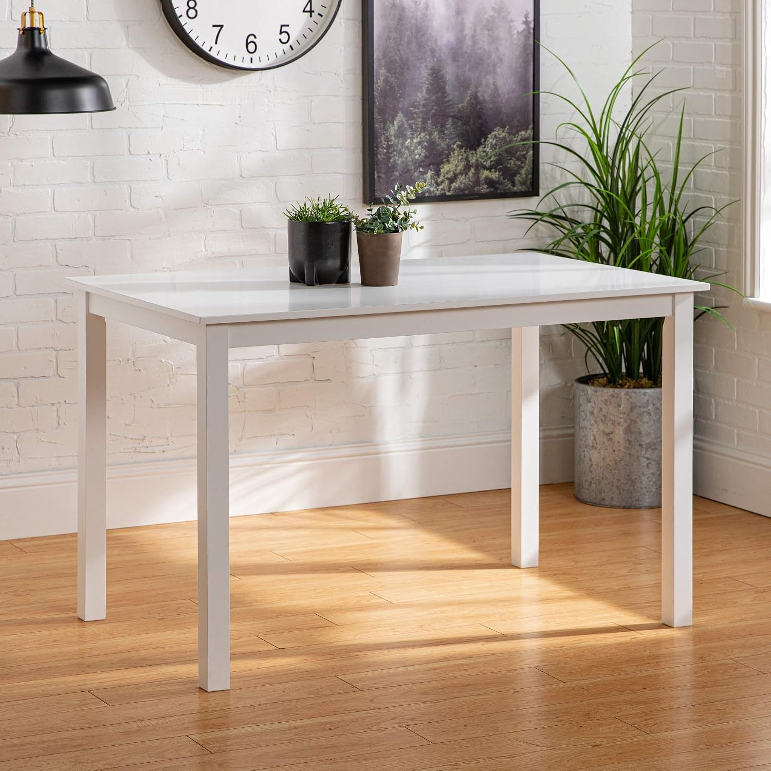 image:imageWalker Edison 4 Person Modern Farmhouse Wood Small Dining Table with 4 Chairs Set for Dining Room Kitchen 48 Inch WhiteWhite